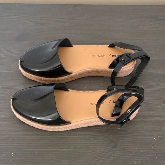 Melissa + Jason Wu jelly espadrille sandals black and beige ankle size 7 - Picture 2 of 14